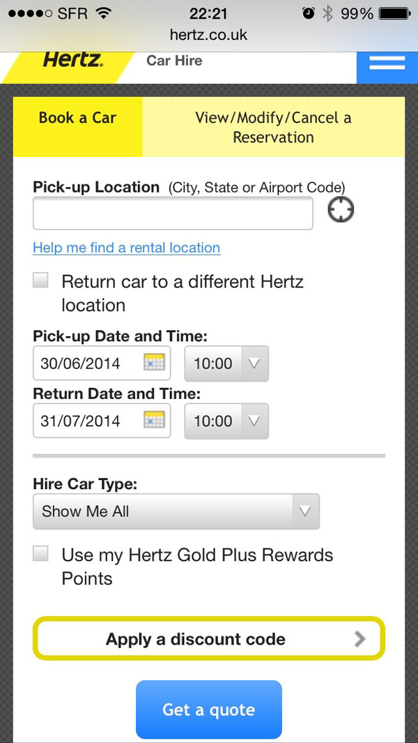 Mobile responnsive car hire website